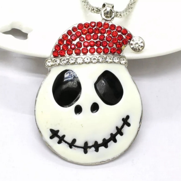 Jack skellington silver red and white crystal necklace/brooch - Picture 14 of 16